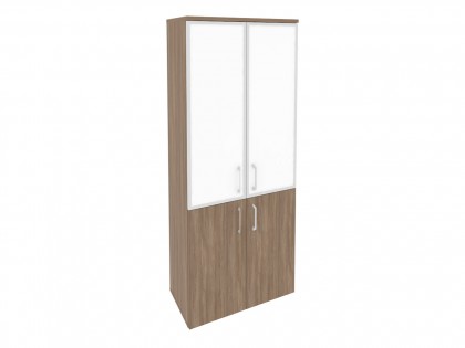 Мебель для персонала ONIX O.ST-1.2R white Шкаф высокий широкий (2 низких фасада ЛДСП + 2 средних фасада стекло лакобель в раме)