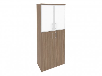 Мебель для персонала ONIX O.ST-1.7R white Шкаф высокий широкий (2 средних фасада ЛДСП + 2 низких фасада стекло лакобель в раме)